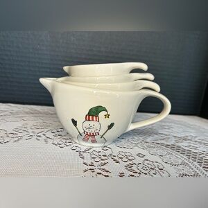 Rae Dunn Holiday Measuring Cups Set of 4 Ceramic Measuring Cups with Snowman